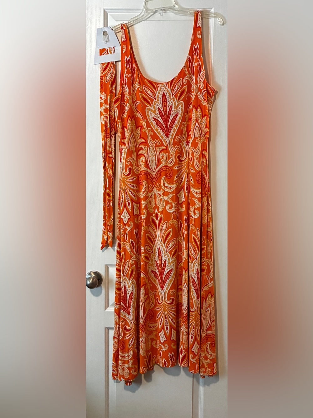 LOFT Orange Paisley Sleeveless Midi Dress with belt